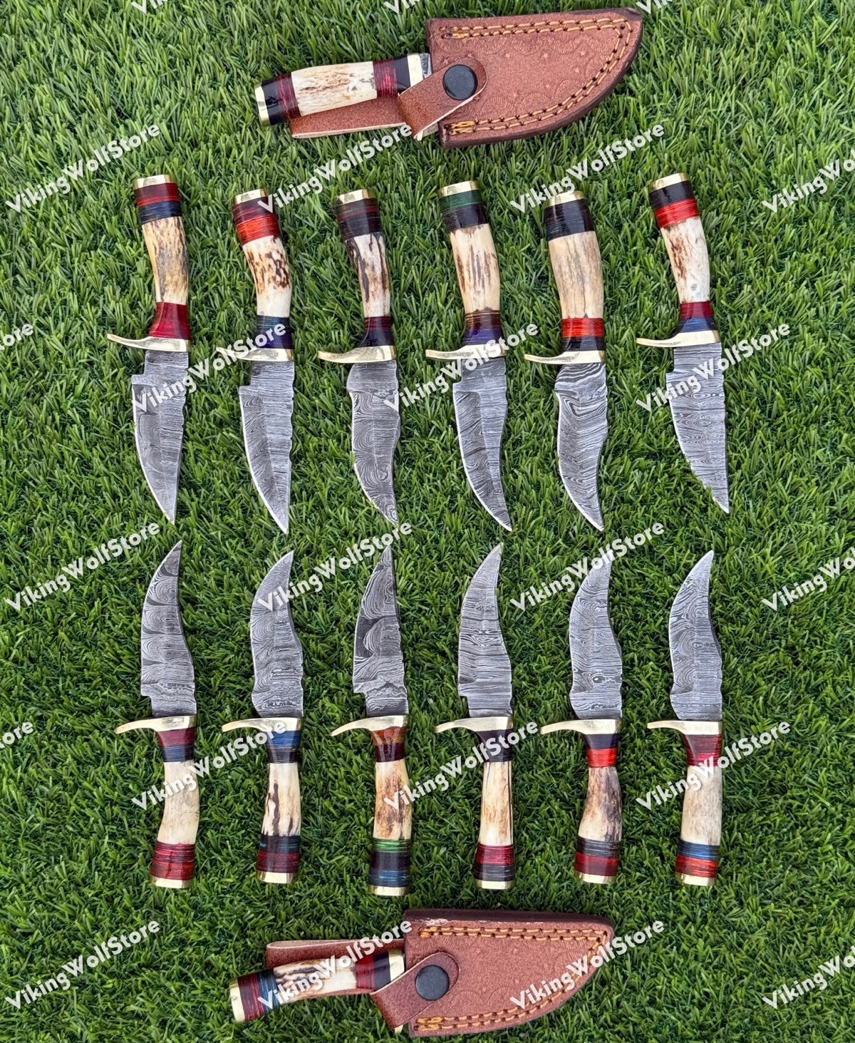 6 Inch, LOT OF 20 Handmade Damascus Steel Skinner Knives in Stag Horn W/Sheath