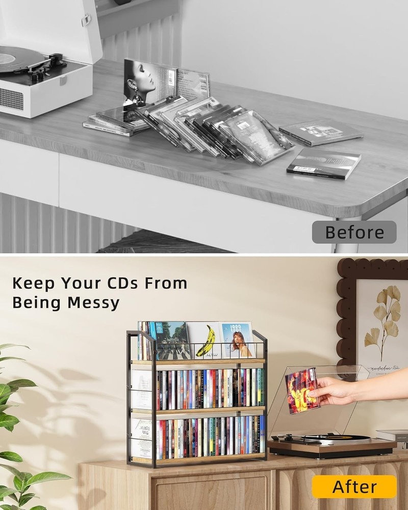 Compact 3-Tier Display Shelf for CD Storage - Modern Iron Design - 123 Capacity