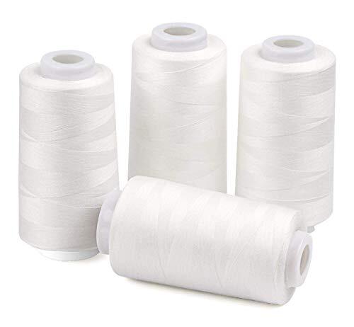4 x 3000 Yards Serger Thread Spools White Polyester Sewing Thread Overlock Cone