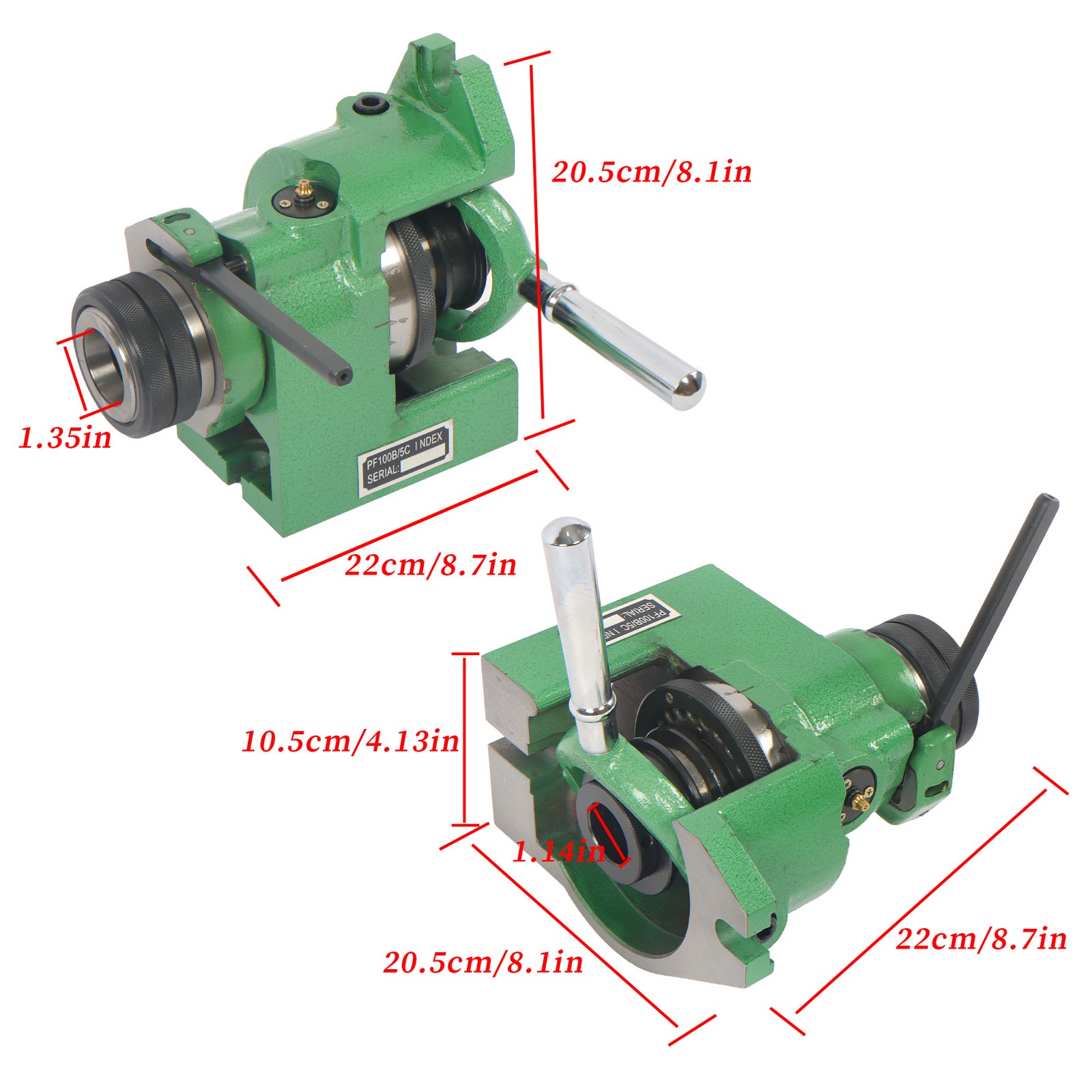 Vertical Horizontal 5C Collet Spin Index Fixture Milling .0004" Spindle Thread