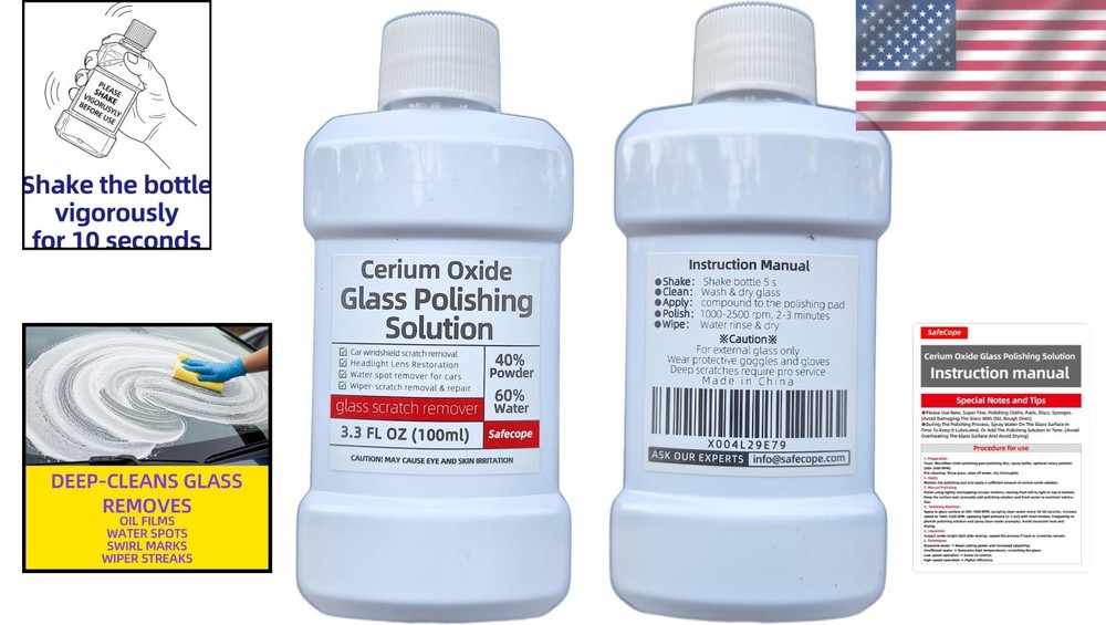 40% Cerium Oxide Glass Polish Solution - 3.3 fl oz for Multi-Surface Brightness