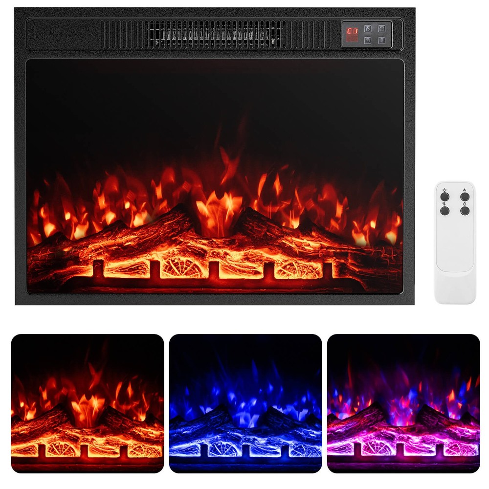 23" Electric Fireplace Insert w/Remote Control Adjustable Flame Color Brightness