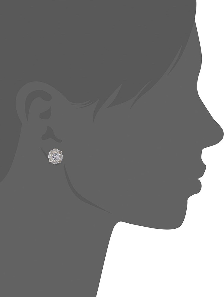 Classics Sivler Tone Pave Cz Button Clip On Earrings