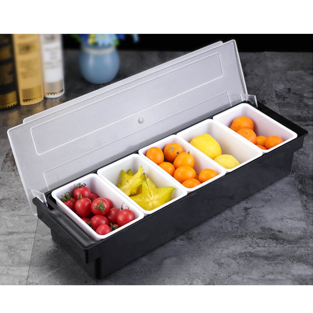 Ice Chilled 4/5 Compartment Condiment Server Caddy Serving Tray Container Bar US