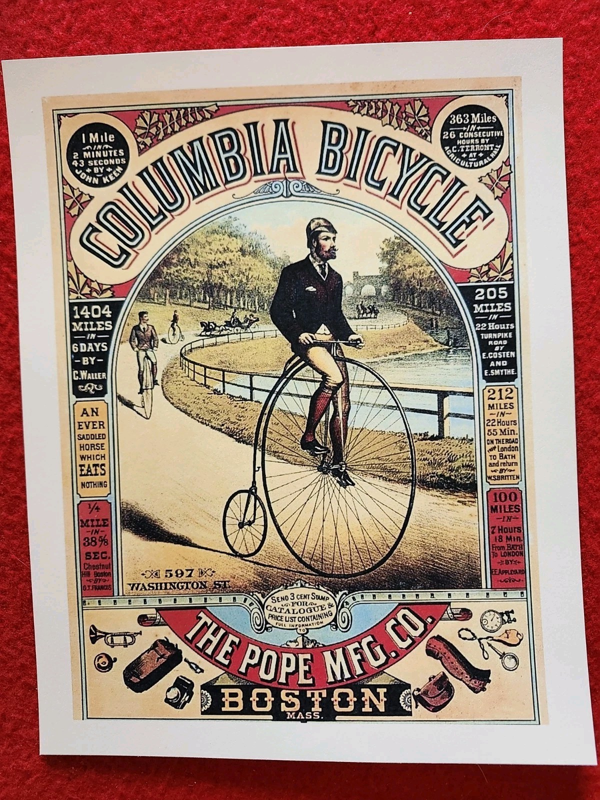 1880s Columbia Bicycle Advertising High Wheeled Bicycle Advertising Boston