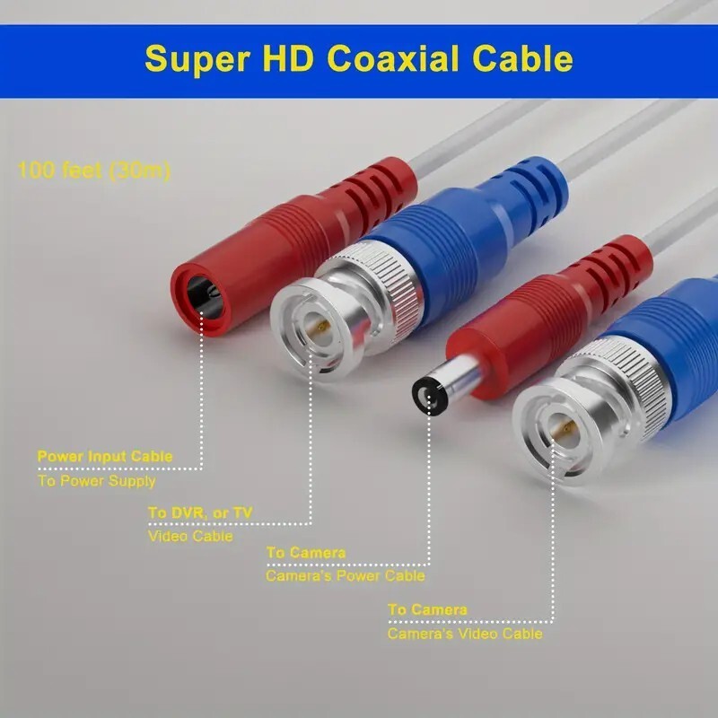 2pcs 30m 100ft BNC DC CCTV Security Video Camera DVR Data Power Extension Cable
