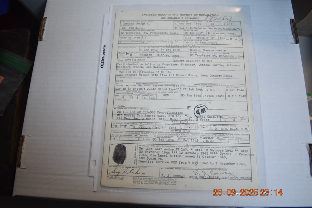WW2 US Army Counter-Intelligence-Corps Ritchie Boys Documents & Ribbons