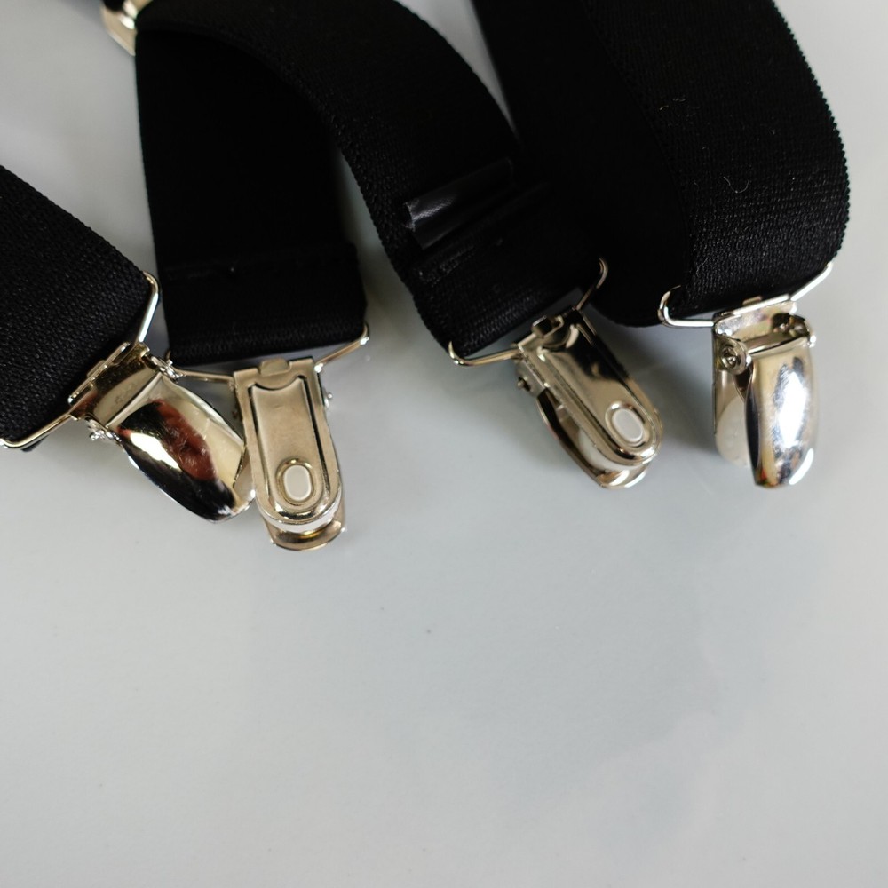 Suspender Mens Black Silver Clip On Adjustable Strap Stretch X Back Solid Work