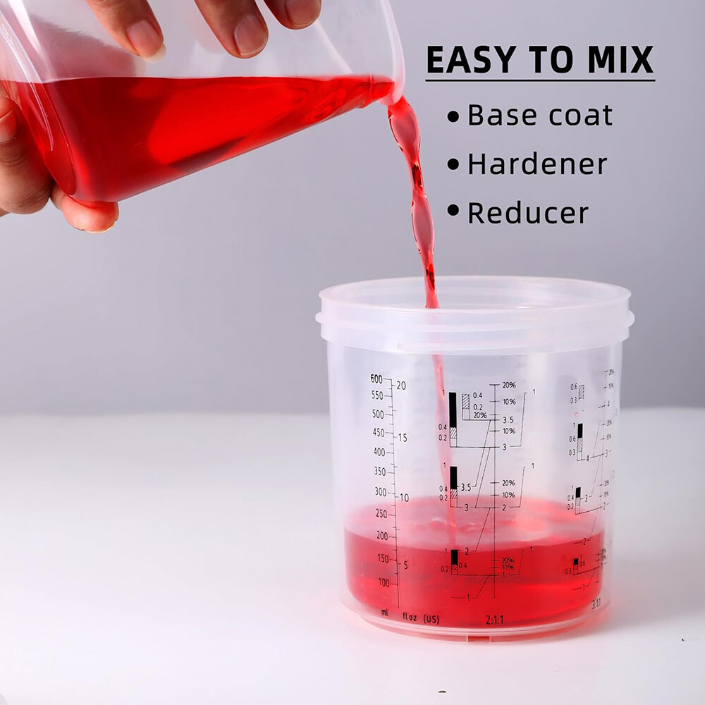 50pcs PPS CUPS Disposable Paint Spray Gun Cup Liners and Lid System 600ML 20oz