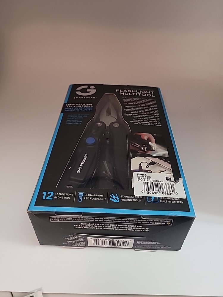 Smart Gear 12 In 1 Multitool Led Flashlight USB Rechargeable SS Locking Tool NIB