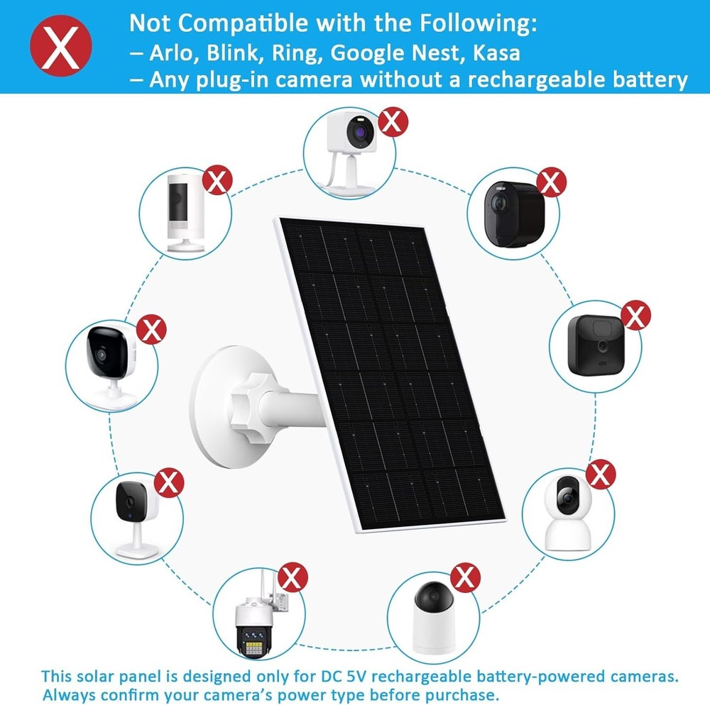 USB Solar Panel with 9.8FT Cable - Compatible & Adjustable for Security Cameras