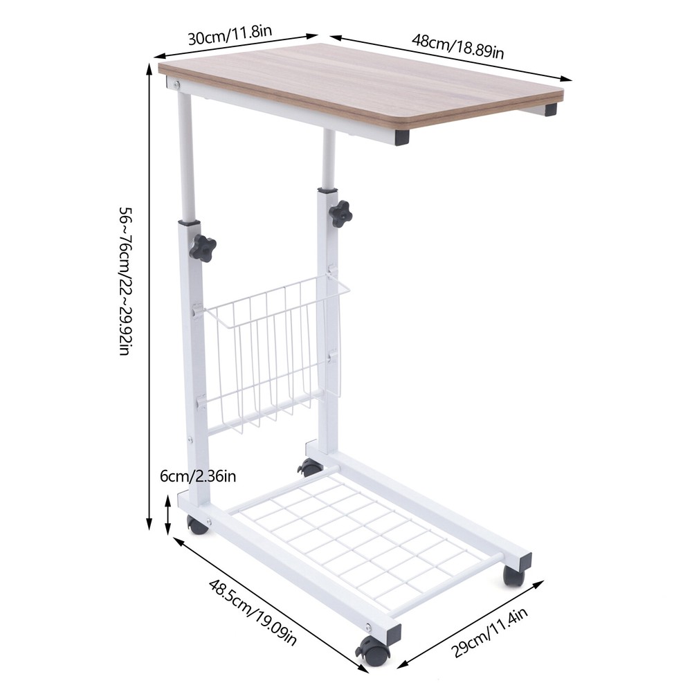Bedside Sofa Side Table Wheels Hospital Overbed Rolling Tray Adjustable Height