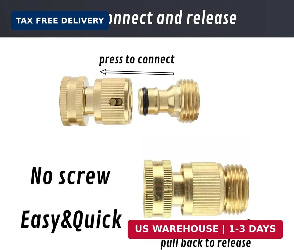 Garden Hose Quick Connector, Solid Brass Standard 3/4 inch GHT Threaded Coupling