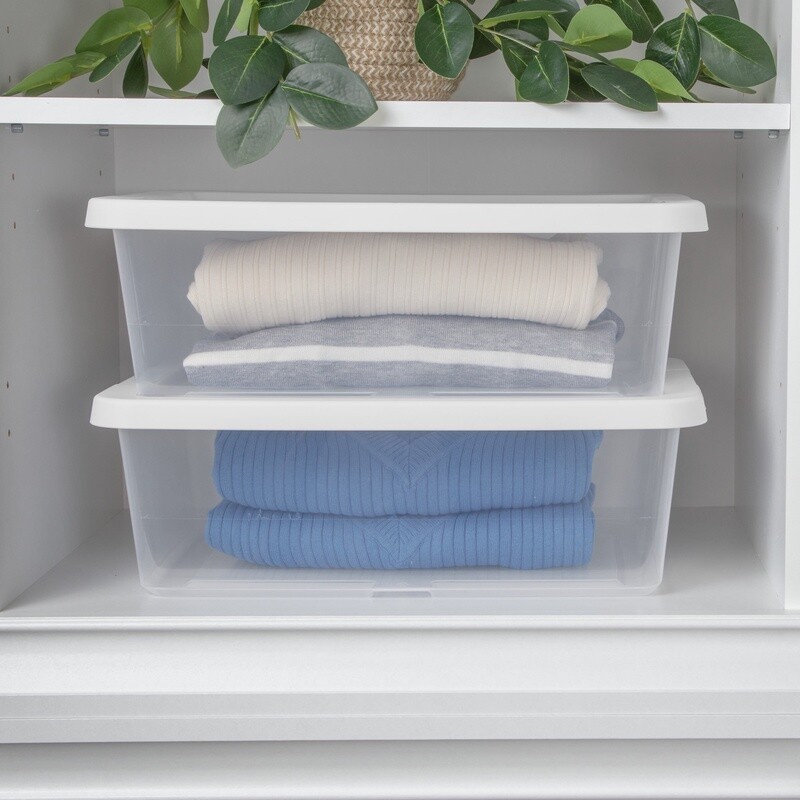 4 Pack Clear Plastic Storage Bins W/ Snap-on Lids Stackable Storage Boxes White