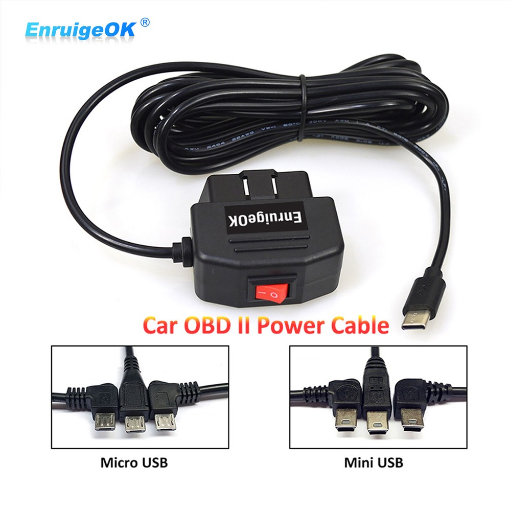 OBD2 to Micro USB Port Power Charging Cable  with Switch Button for Car Dash Cam