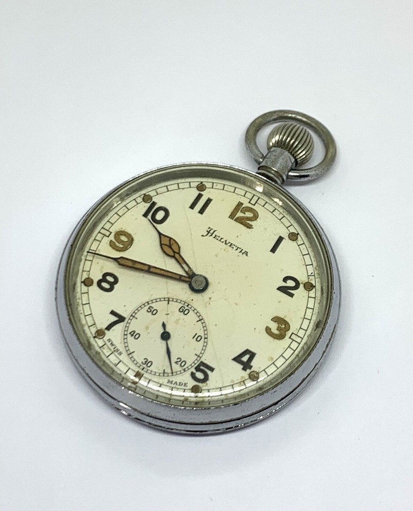 Fabulous WW2 British Military Swiss made Pocket Watch by Helvetia (c.1942)