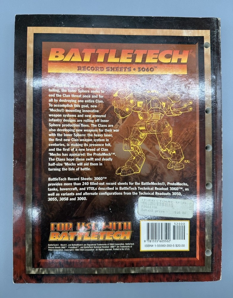 BattleTech Record Sheets 3060 Catalyst 2010 Book 35166 OOP