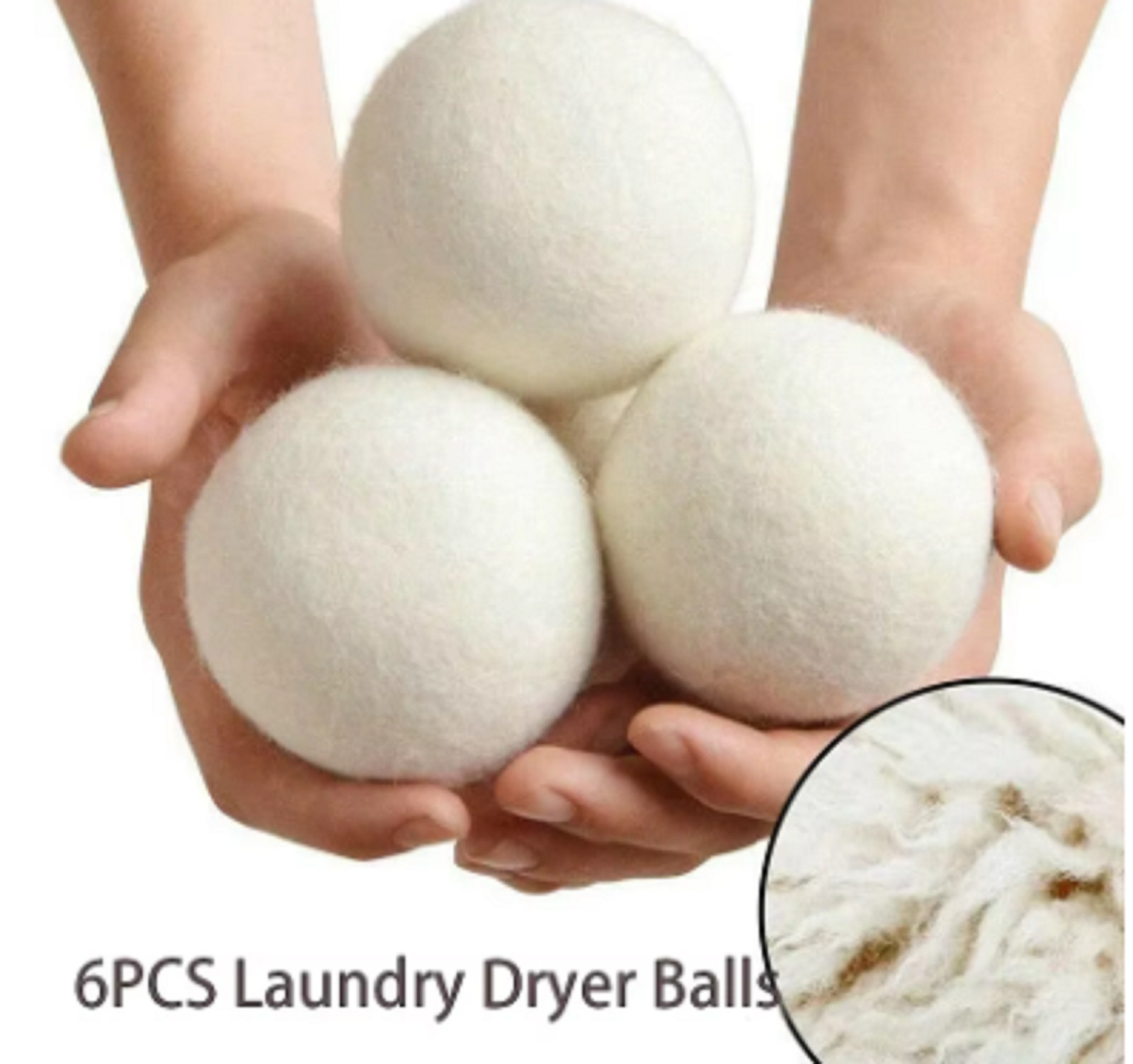 6 Wool Dryer Balls XL Organic Wool Natural Laundry Fabric Softener Antistatic