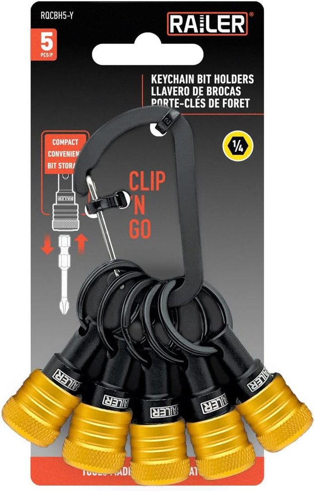 Bit Holder Keychain 5Pc - 1/4 Inch Hex Shank Bit Holders - Quick Release Bit Hol