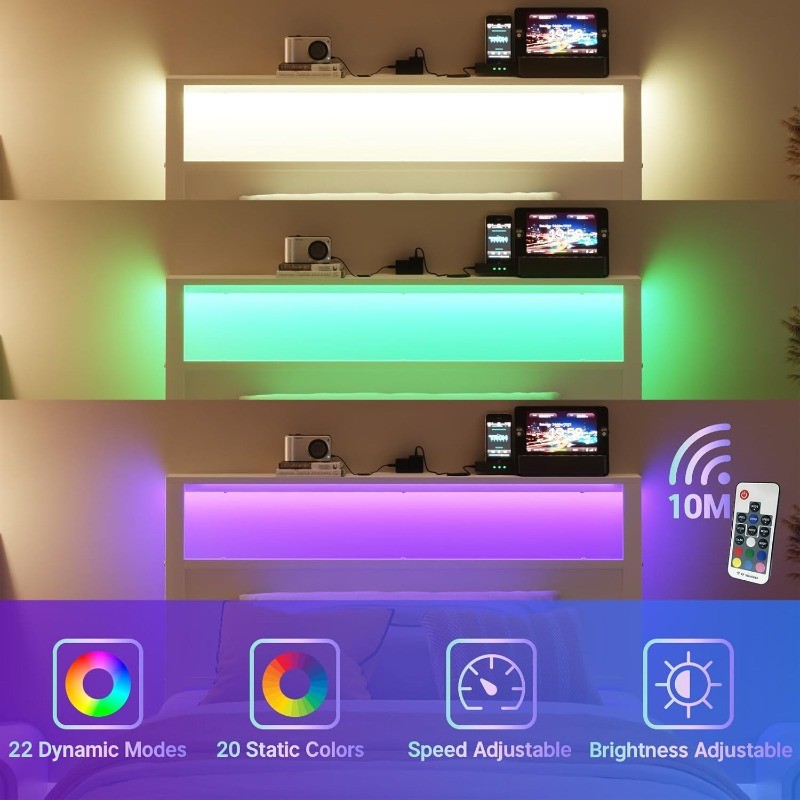 Twin Bed Frames with Headboard Shelf Storage, Wood Twin Bed Frame