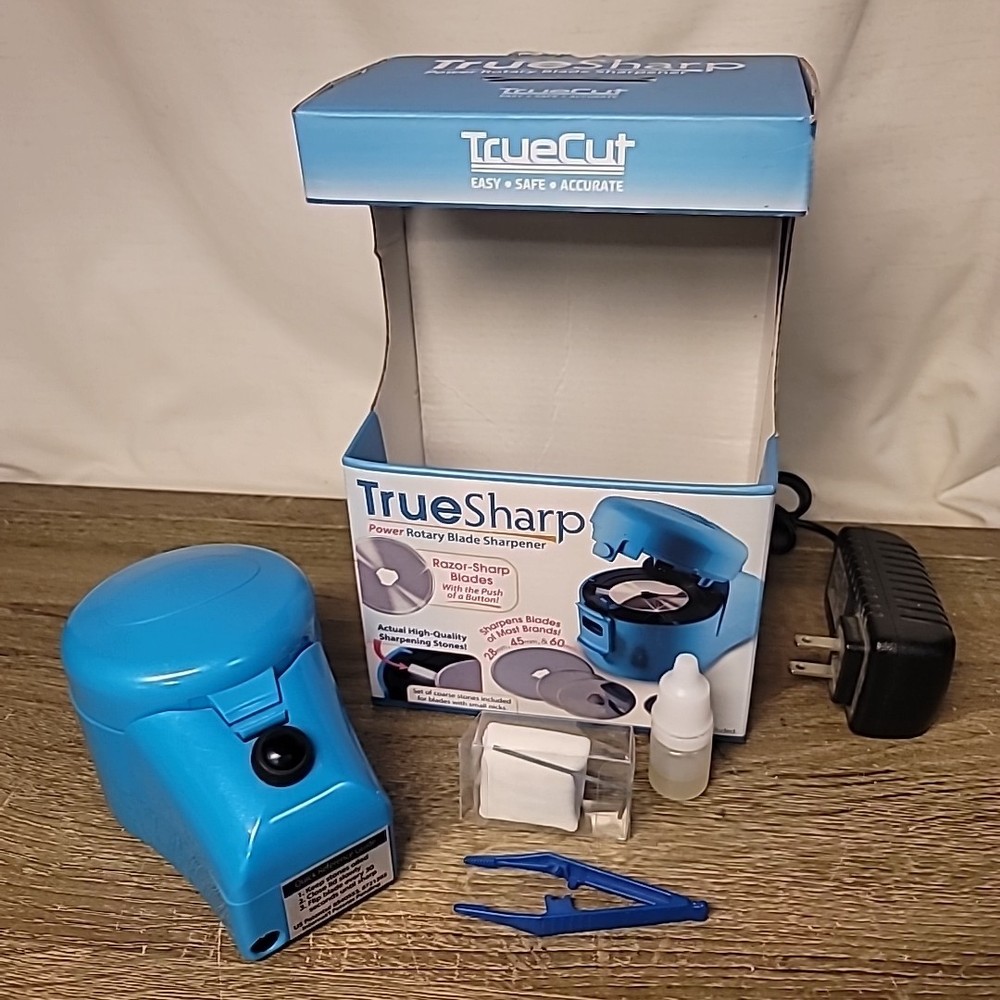 TRUE SHARP TrueCut High Quality Power Rotary Blade Sharpener Blue