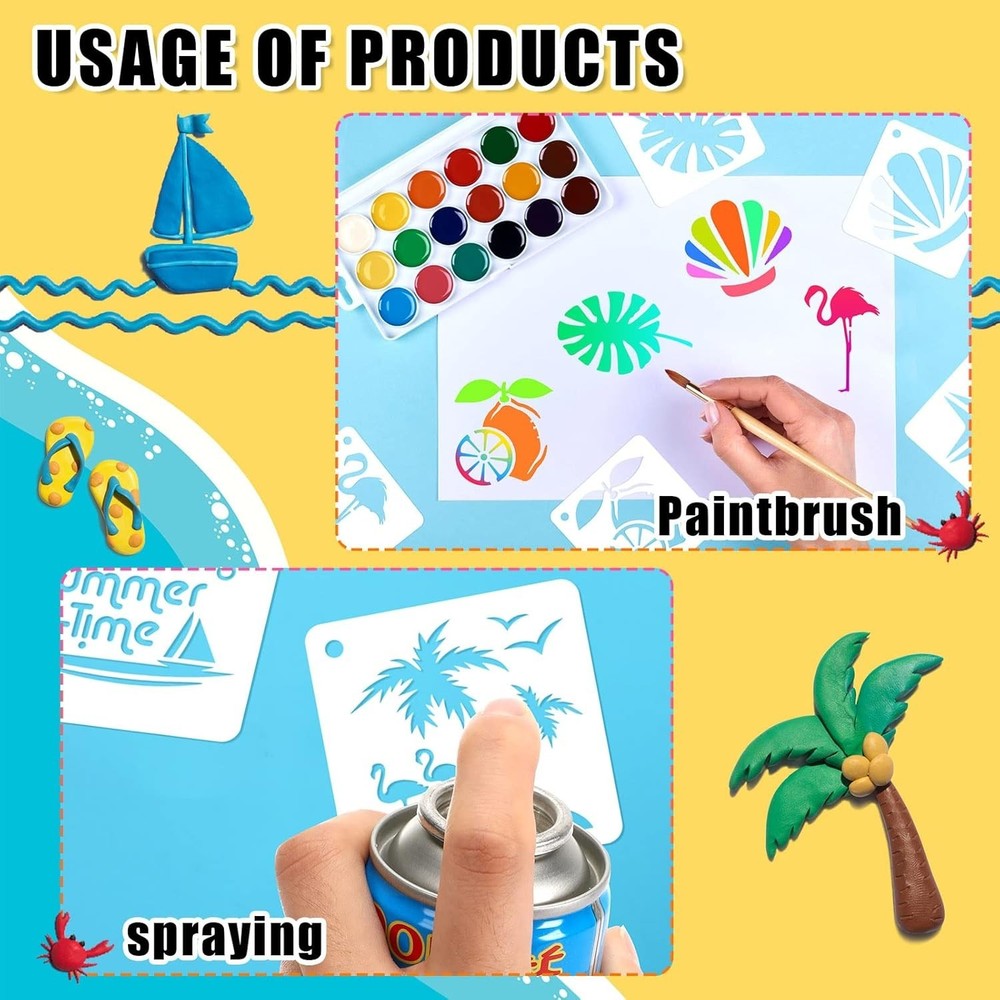 Reusable Beach Stencils Set - 56 Durable Ocean-Themed Patterns for Art Projects