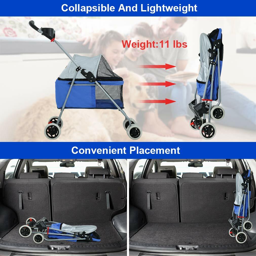 4 Wheels Posh Folding Waterproof Portable Travel Cat Dog Stroller w/ Cup Holder