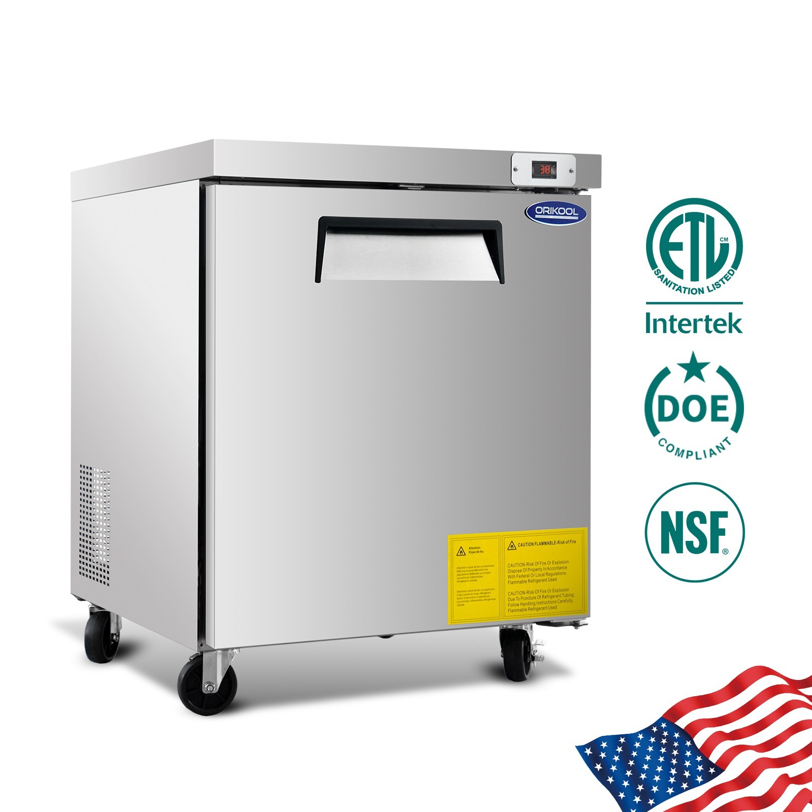 29" W Commercial Undercounter Refrigerator, ETL Listed, Worktop Design