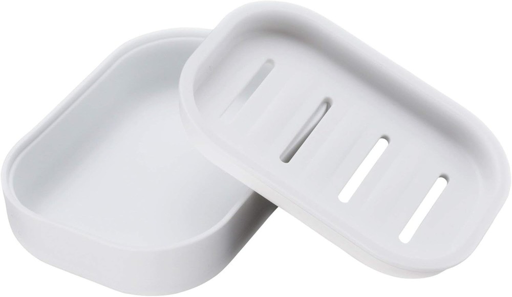 Plastic Soap Dish Container Keeps Soap Dry Easy Cleaning Drain White
