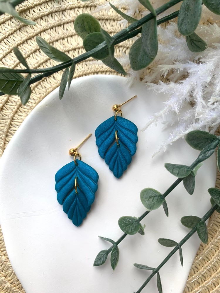Handmade Polymer Clay Leaf Dangle Earrings