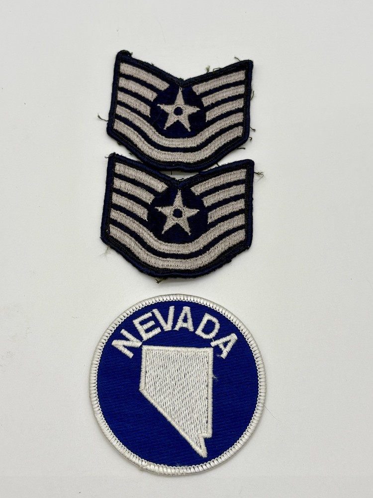 USAF Technical Sergeant Rank Chevron Patches Lot With Nevada State Patch Blue