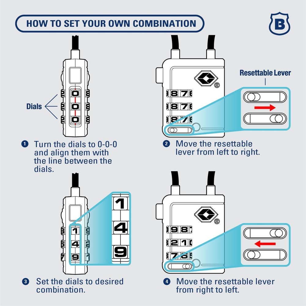 Brinks TSA Accepted Indicator Luggage Lock, Black Resettable 3Dial Combinati...