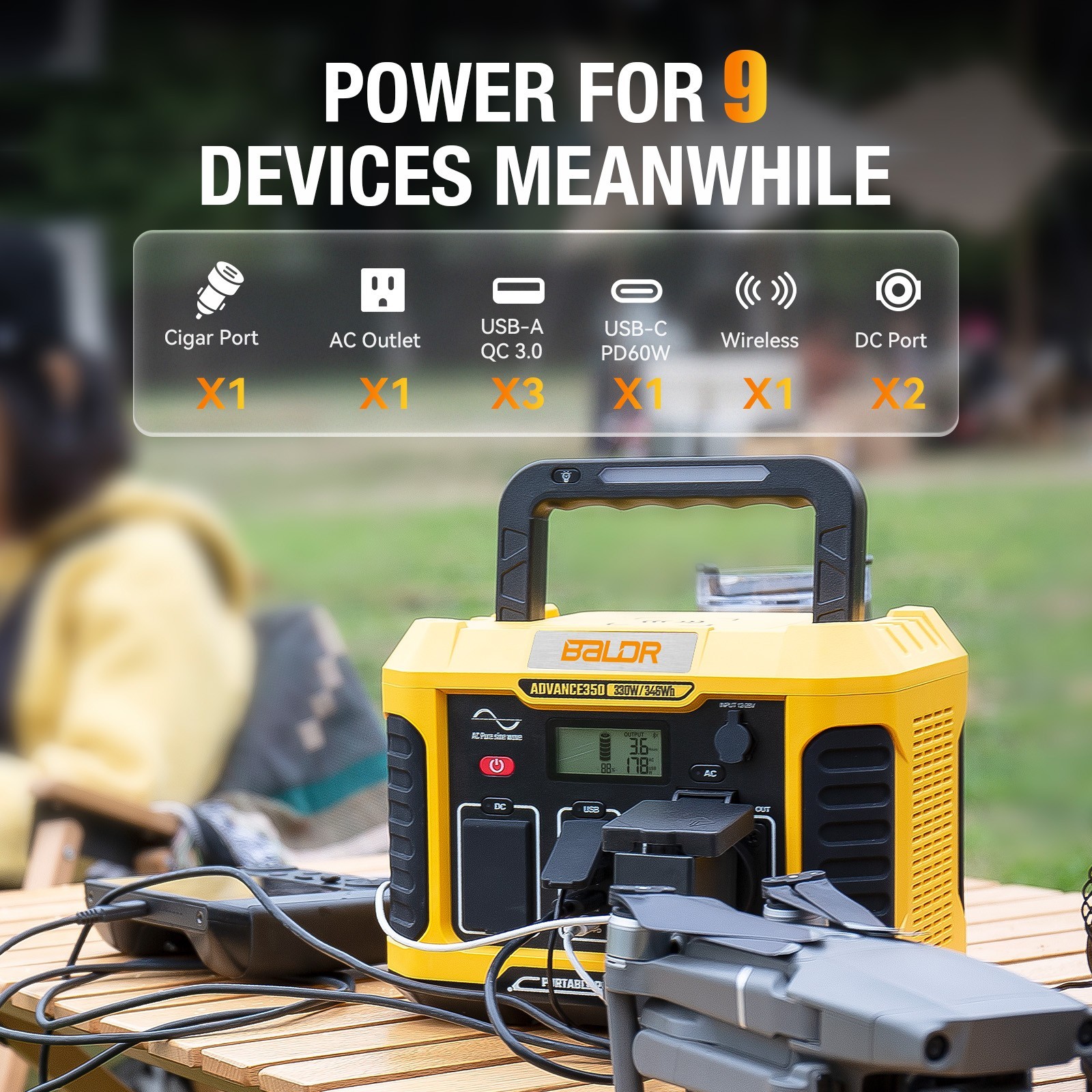 BALDR 330W Portable Power Station,346Wh Solar Generator Backup Battery