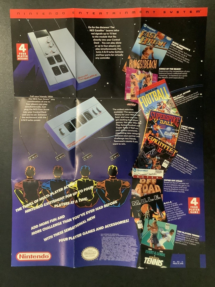 Four Player 4PL-NES-US-1 NES Nintendo Insert Poster Only