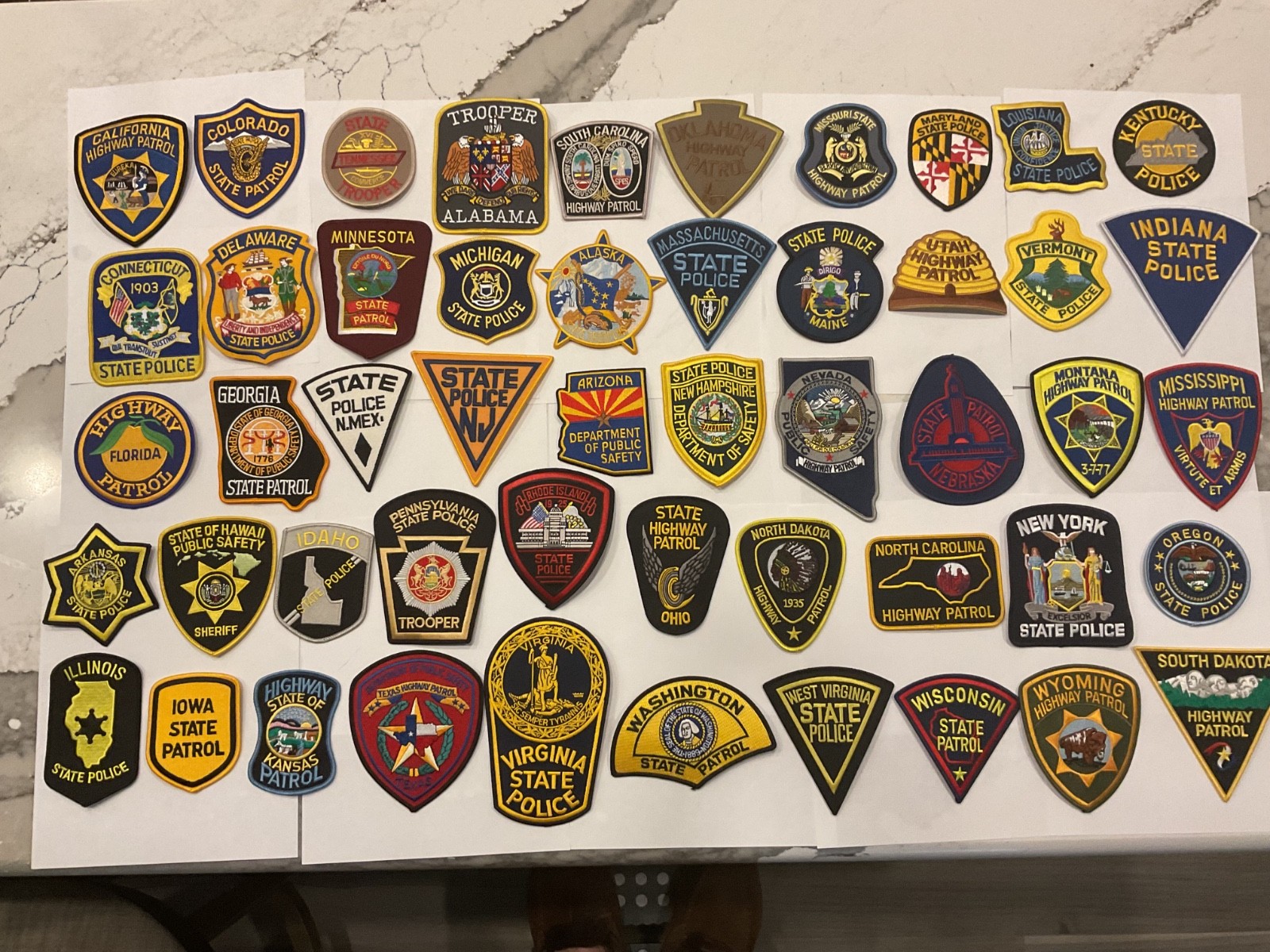Police collectors patch set 50 pieces all different state patches. Full Size New