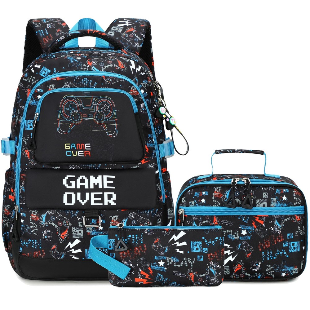 15.6 Inch Gamer Backpack Boys Lunch Box Pencil Case Elementary Middle