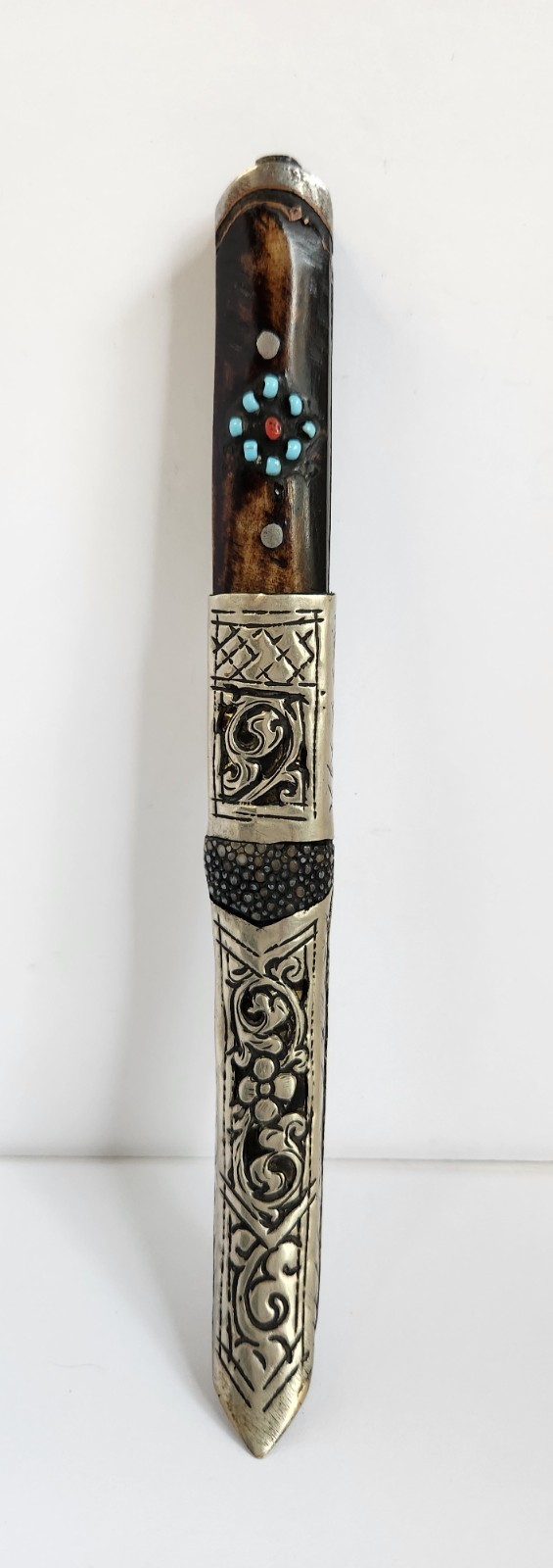 Antique Tibetan Himalayan Turquoise Knife & Sheath Tribal Nomad 6.5" Sheathed