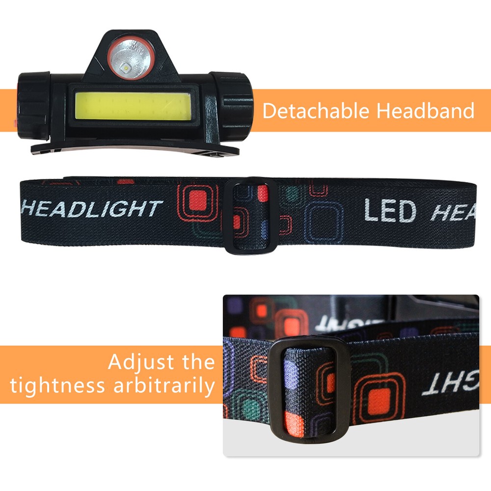 2 PACK LED COB Headlamp Waterproof USB Rechargeable Head Torch Headlight 2 Modes