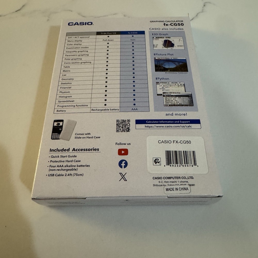 Casio FX-CG50 High-Resolution Python 3D Color Graphing Calculator - Black New
