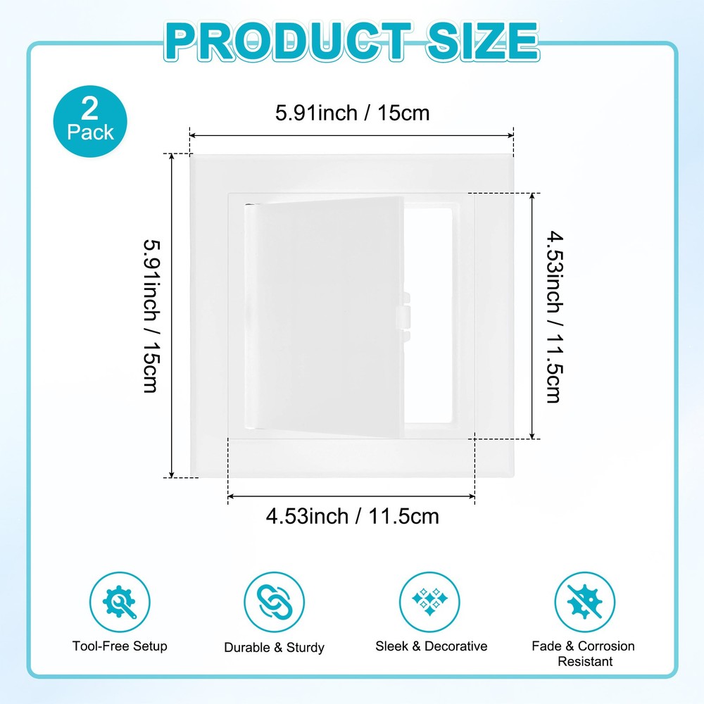2-Pack Access Panel for Drywall, 4.5x4.5" Plastic Wall Hole Cover [White]
