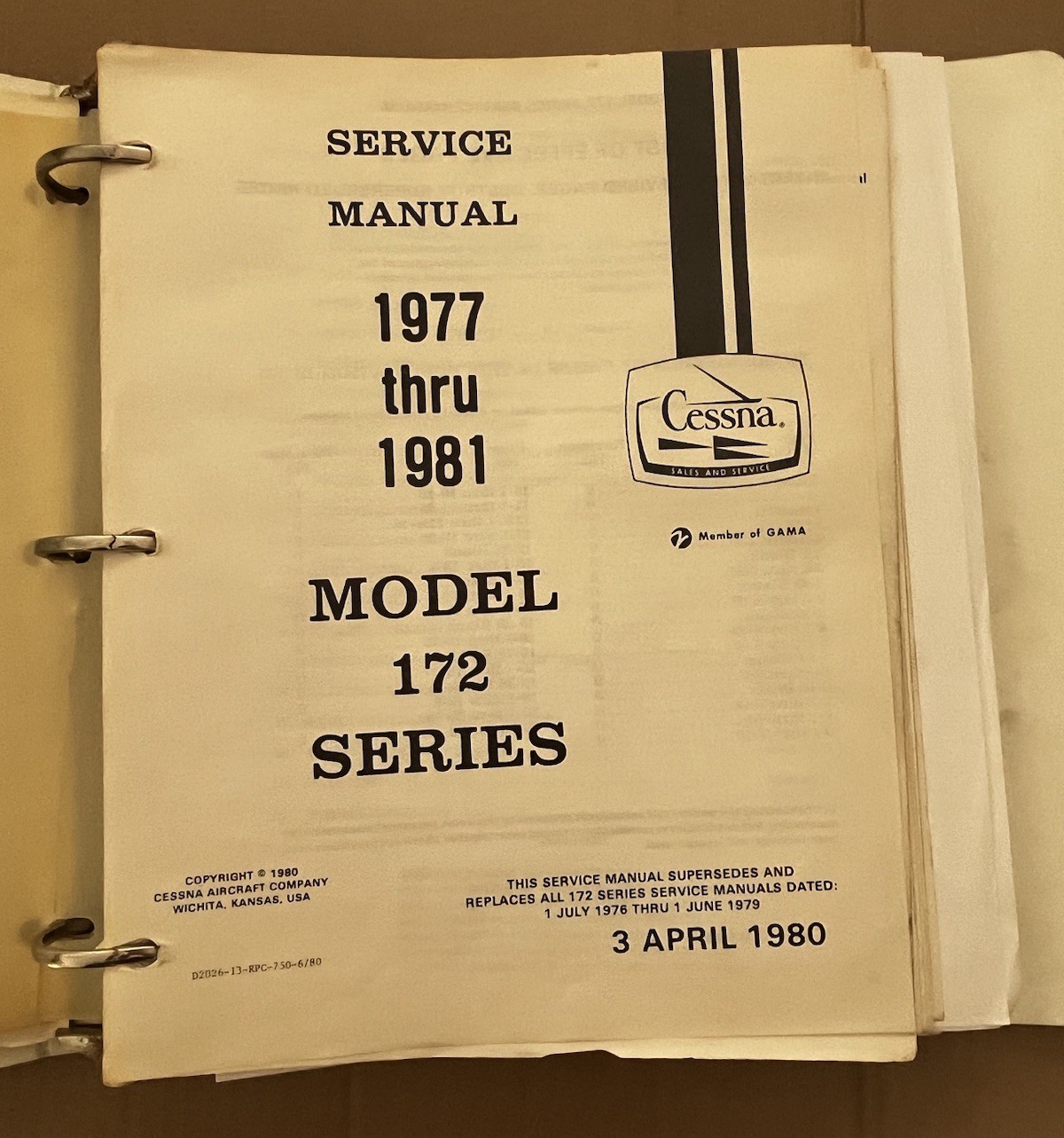 1977-1981 CESSNA 172 Series Service Manual D2026-13 Original