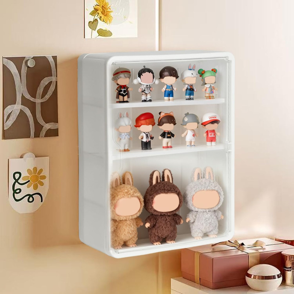 4-Tiers Clear Display Case for Figures, Wall-Mounted Display Box