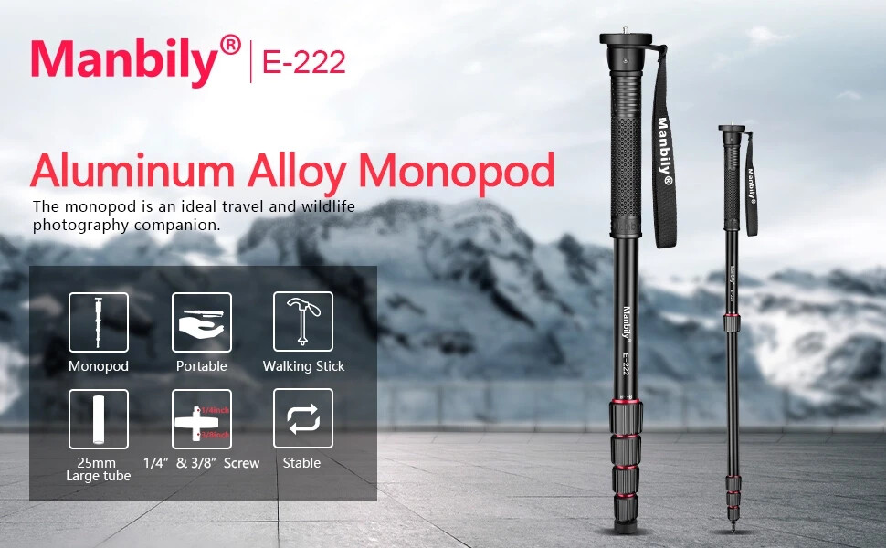 Manbily Camera Monopod, E-222 (Red&Black）Camera Monopod