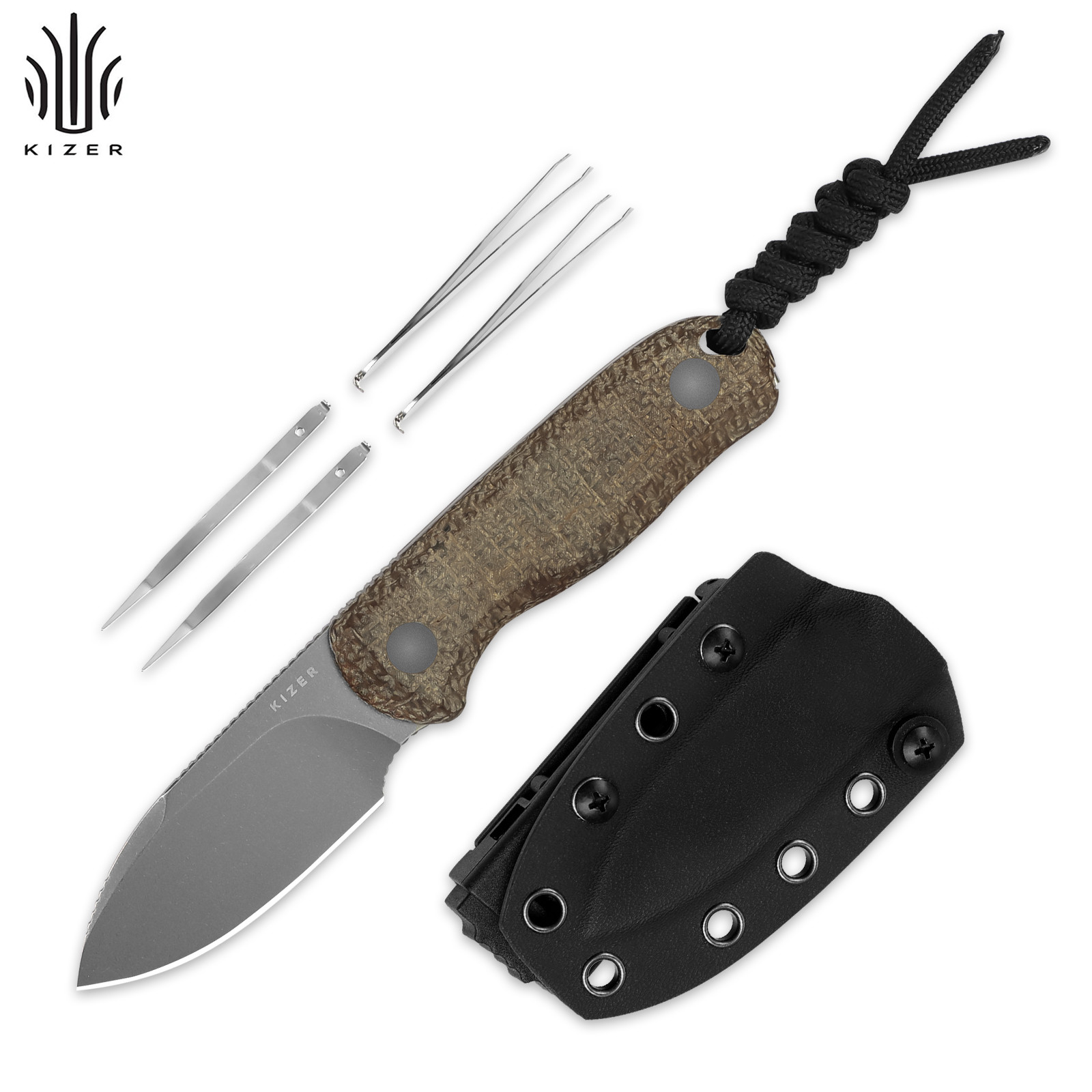 Kizer Drop Bear Clip Point Fixed Knife 14C28N Blade Micarta Handle+Sheath