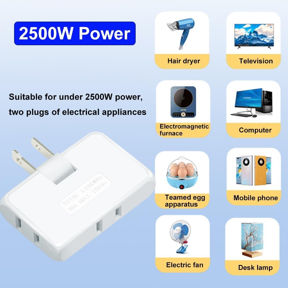 2 Pack 3 Way Flat Wall Outlet Extender, Ultra Thin Folding Plug Adapter
