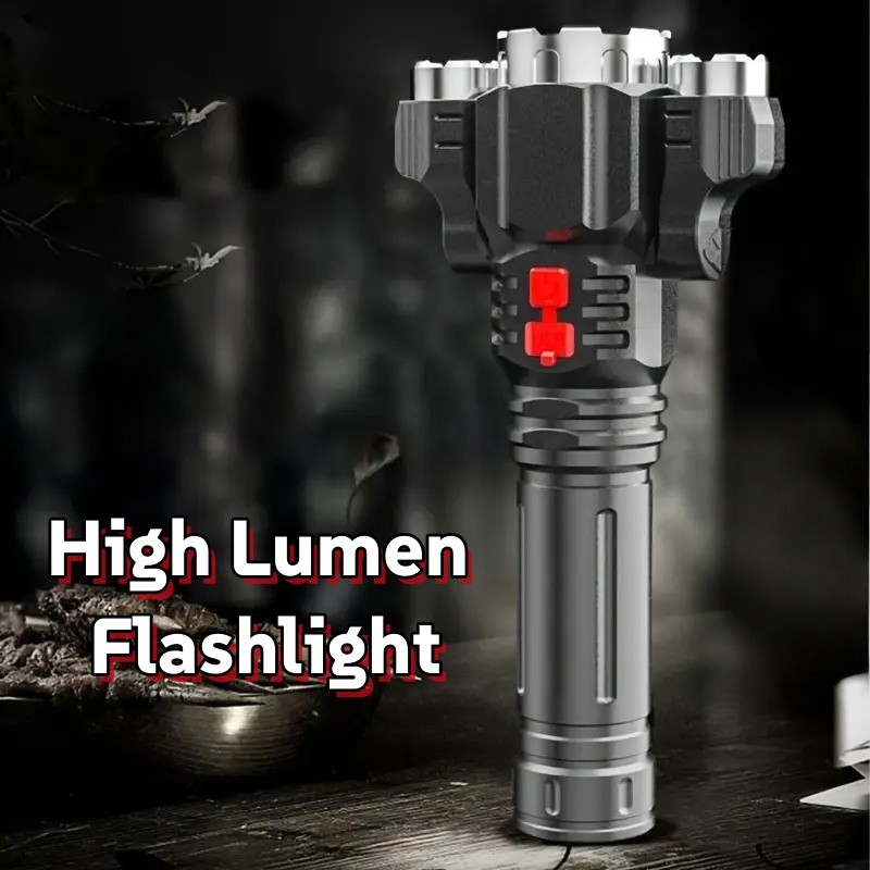 Super Bright 3 Head LED Flashlight Rechargeable Tactical Flashlights Work Light