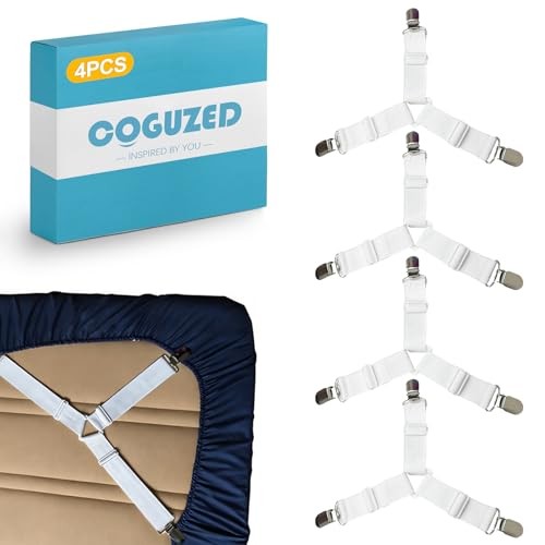 CoguZed 4 Pack Adjustable Bed Sheet Clips, Heavy Duty Triangle Sheet