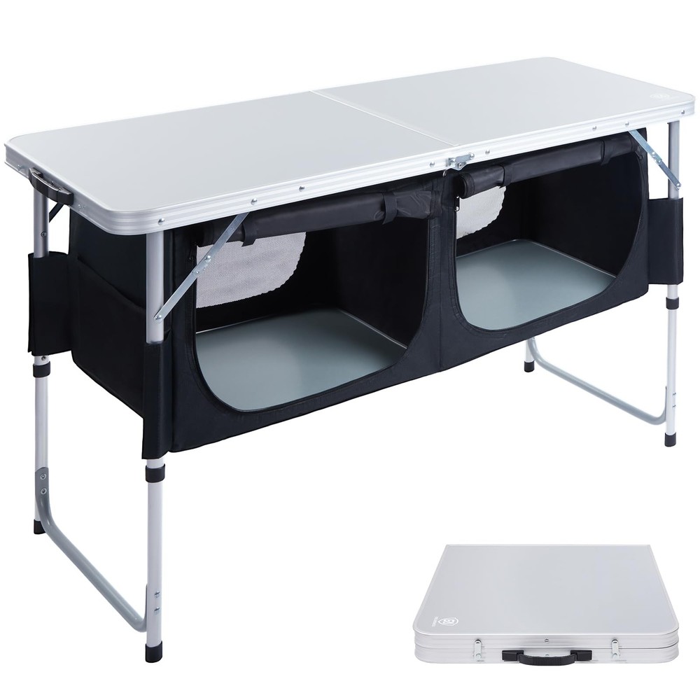 Folding Camping Table with Storage, 4 ft * 2 ft Aluminum Composite Desktop & ...