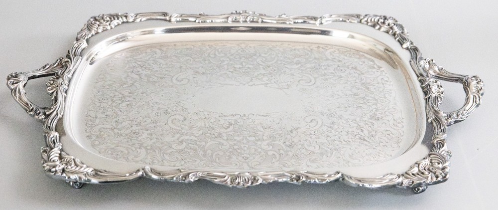 Vintage Mid Century Newport Gorham Silver Plate Footed Rectangular Serving Tray