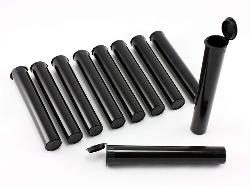 10 Pack - Airtight 109mm Solid Black Squeeze Pop Top Container Tubes